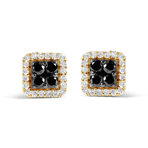 Men's 10K Yellow Gold 5/8 Cttw White and Black Treated Diamond Composite with Halo Stud Earring (Black / I-J, I2-I3 Clarity)