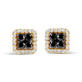 Men's 10K Yellow Gold 5/8 Cttw White and Black Treated Diamond Composite with Halo Stud Earring (Black / I-J, I2-I3 Clarity)