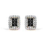 Men's 10K Yellow Gold 1.00 Cttw White and Black Diamond Emerald Shape Halo Stud Earring (Black / I-J Color, I2-I3 Clarity)