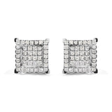 10K White Gold 1 1/4 Cttw Princess Diamond Composite Double Square and Halo Stud Earrings (I-J Color, I1-I2 Clarity)