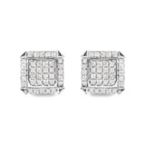 10K White Gold 1 1/10 Cttw Princess Diamond Composite and Halo Stud Earrings (I-J Color, I1-I2 Clarity)