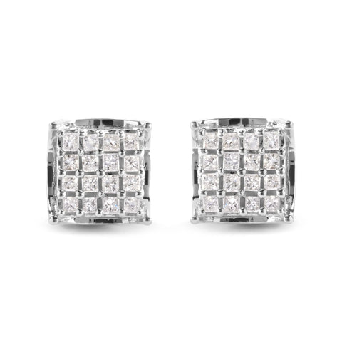 10K White Gold 1/2 Cttw Princess Diamond Classic Composite Stud Earrings (I-J Color, I1-I2 Clarity)