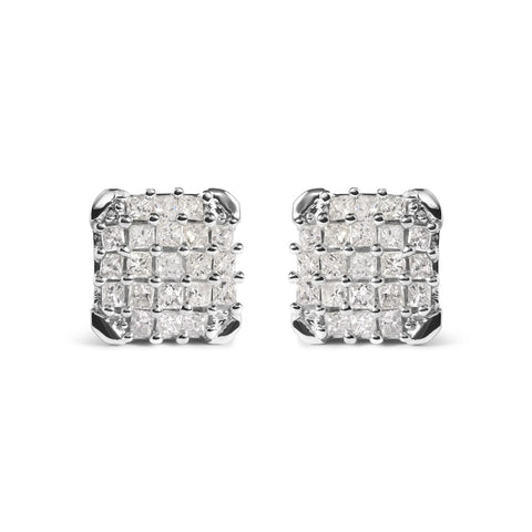 10K White Gold 3/4 Cttw Princess Diamond Composite Open Frame Stud Earrings (I-J Color, I1-I2 Clarity)