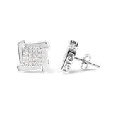 10K White Gold 1/2 Cttw Composite  Princess Diamond Square and Swirl Stud Earrings (I-J Color, I1-I2 Clarity)