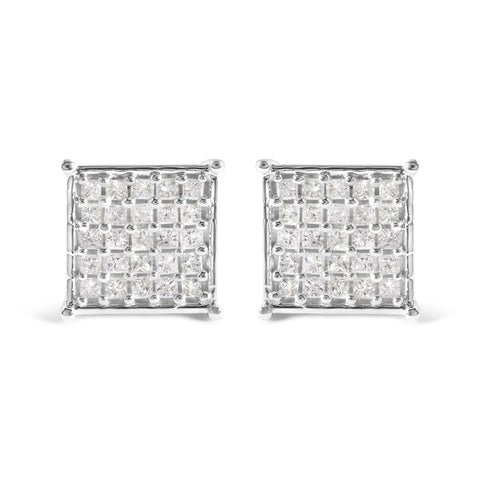 10K White Gold 3/4 Cttw Princess Diamond Composite Stud Earrings (I-J Color, I1-I2 Clarity)