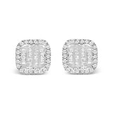 10K White Gold 7/8 Cttw Diamond Princess Composite and Halo Stud Earrings (I-J Color, I1-I2 Clarity)