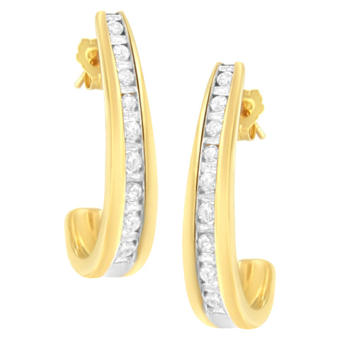 10 Karat Yellow Gold 1 CTTW Channel Set Diamond J-Hoop Earrings