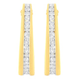 10 Karat Yellow Gold 1 CTTW Channel Set Diamond J-Hoop Earrings