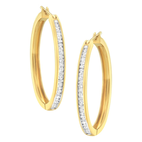 10 Karat Yellow Gold 1/2 CTTW Channel Set Hoop Earrings