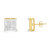 10 Karat Yellow Gold 2 ct. Total Diamond Weight Princess Cut Diamond Stud Earrings