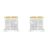 10 Karat Yellow Gold 2 ct. Total Diamond Weight Princess Cut Diamond Stud Earrings