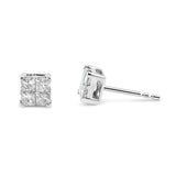 10 Karat White Gold 1.00 Carat Total Weight Invisible Set Princess-Cut Diamond Composite Square Shape Stud Earrings