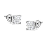 10 Karat White Gold 3/4 Carat Total Weight Invisible Set Princess-Cut Diamond Composite Square Stud Earrings