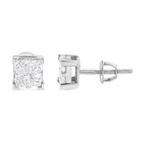 10 Karat White Gold 3/4 Carat Total Weight Invisible Set Princess-Cut Diamond Composite Square Stud Earrings