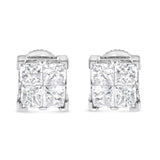 10 Karat White Gold 3/4 Carat Total Weight Invisible Set Princess-Cut Diamond Composite Square Stud Earrings