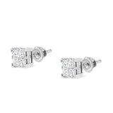 10 Karat White Gold 3/4 Carat Total Weight Invisible Set Princess-Cut Diamond Composite Square Stud Earrings