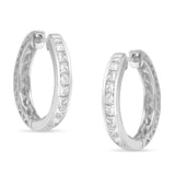 10 Karat White Gold 1.0 Carat Total Weight Channel Set Princess-cut Diamond Hoop Huggy Earrings