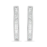 10 Karat White Gold 1.0 Carat Total Weight Channel Set Princess-cut Diamond Hoop Huggy Earrings