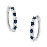 10 Karat White Gold 2.5MM Created Blue Sapphire and 1/2ct. Total Diamond Weight Diamond Hoop Earrings