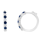 10 Karat White Gold 2.5MM Created Blue Sapphire and 1/2ct. Total Diamond Weight Diamond Hoop Earrings