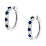 10 Karat White Gold 2.5MM Created Blue Sapphire and 1/2ct. Total Diamond Weight Diamond Hoop Earrings