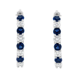 10 Karat White Gold 2.5MM Created Blue Sapphire and 1/2ct. Total Diamond Weight Diamond Hoop Earrings