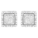 10 Karat White Gold 1/2 Carat Total Weight Invisible Set Princess-Cut Diamond Square Stud Earring