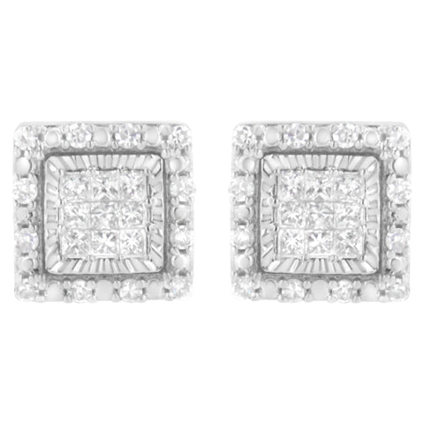 10 Karat White Gold 1/2 Carat Total Weight Invisible Set Princess-Cut Diamond Square Stud Earring