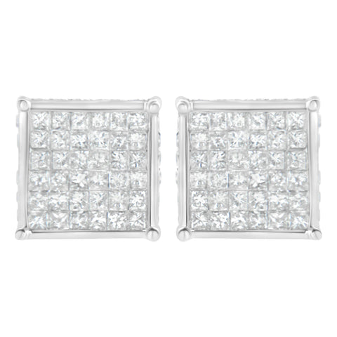 10 Karat White Gold 2 CTTW Princess-Cut Composite Diamond Stud Earring