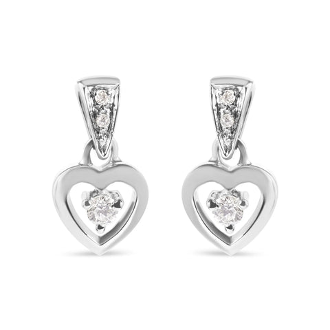 14K White Gold 1/6 Cttw Diamond Dangle Heart Stud Earrings (H-I, SI2-I1)