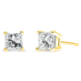 14K Yellow Gold Clarity Enhanced Princess Cut Diamond Certified Stud Earrings (0.50 cttw, H-I Color, I1-I2 Clarity)