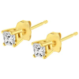 14K Yellow Gold Clarity Enhanced Princess Cut Diamond Certified Stud Earrings (0.50 cttw, H-I Color, I1-I2 Clarity)