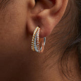 14K Tri-Toned Gold 1/3 Cttw Diamond Triple Hoop Earrings (I-J Color, I2-I3 Clarity) - 22 MM