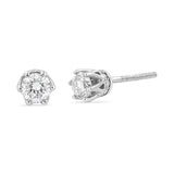 14K White Gold 1/2 Cttw Round Diamond 6 Prong Crown Stud Earrings (I-J Color, I1-I2 Clarity)