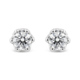 14K White Gold 1/2 Cttw Round Diamond Crown Stud Earring (I-J Color, I1-I2 Clarity)