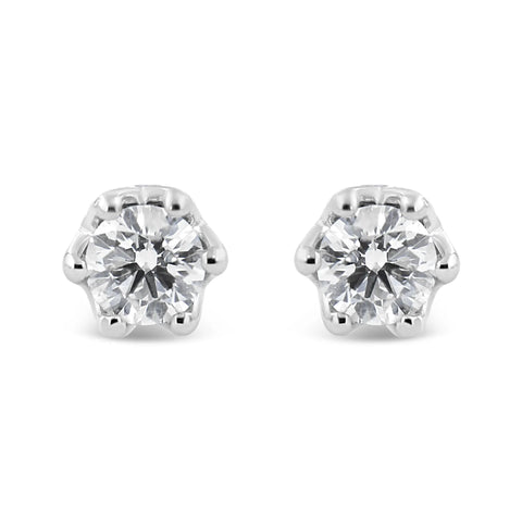 14K White Gold 1/2 Cttw Round Diamond Crown Stud Earring (I-J Color, I1-I2 Clarity)