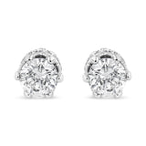 14K White Gold 1.0 Cttw Round Cut Prong-Set Diamond Crown Stud Earring (I-J Color, I1-I2 Clarity)