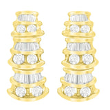 14K Yellow Gold Round and Baguette-Cut Diamond Earrings (7/8 cttw, H-I Color, SI2-I1 Clarity)