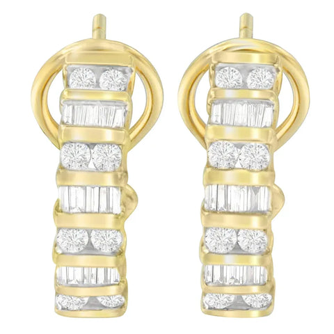 14K Yellow Gold Round and Baguette-cut Diamond Earrings (1 1/2 cttw, H-I Color, SI2-I1 Clarity)