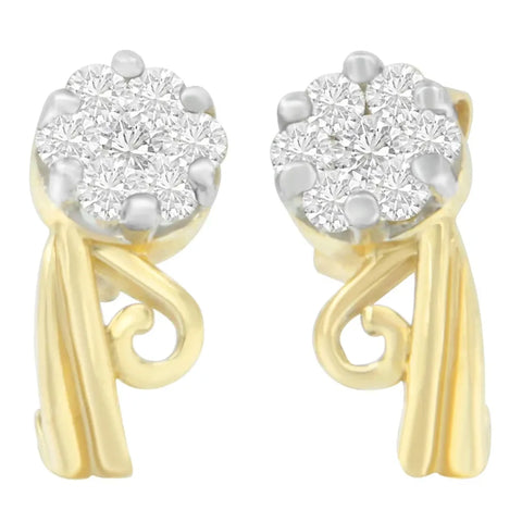 14K Yellow Gold 1/2 cttw Round Cut Diamond Earrings (I-J, SI2-I1)