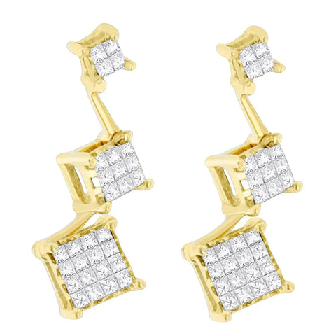 14K Yellow Gold 1 cttw Princess Cut Diamond Earrings (H-I, SI1-SI2)