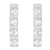 14K White Gold 1 1/3 cttw Round And Baguette Cut Diamond Earrings (H-I, SI2-I1)