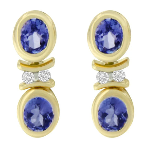 14K Yellow Gold Round Cut Diamond Tanzanite Earrings (1.60 cttw, I-J Color, I1-I2 Clarity)