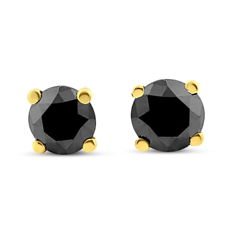 14K Yellow Gold 3/4 Cttw Treated Black Diamond Screw-Back 4-Prong Classic Stud Earrings (Black Color, I2-I3 Clarity)