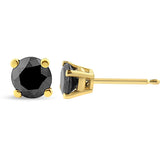 14K Yellow Gold 3/4 Cttw Treated Black Diamond Screw-Back 4-Prong Classic Stud Earrings (Black Color, I2-I3 Clarity)