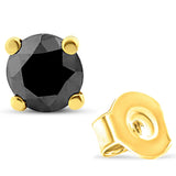 14K Yellow Gold 3/4 Cttw Treated Black Diamond Screw-Back 4-Prong Classic Stud Earrings (Black Color, I2-I3 Clarity)