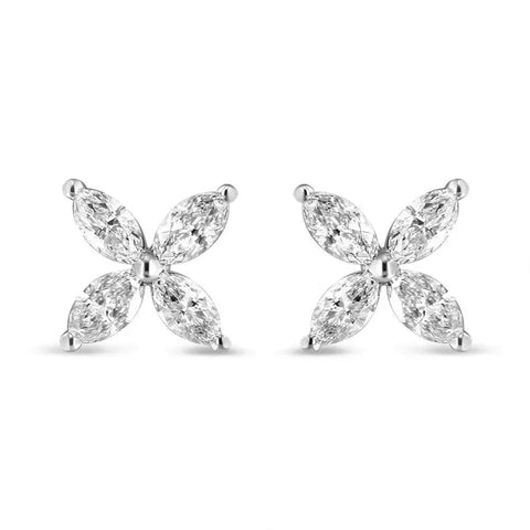 14K White Gold 1.0 Cttw Marquise Diamond 8 Stone Floral Leaf Stud Earrings (H-I Color, SI2-I1 Clarity)