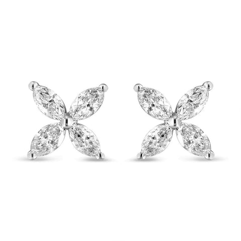 14K White Gold 1.0 Cttw Lab Grown Marquise Diamond 8 Stone Floral Leaf Stud Earrings (F-G Color, VS2-SI1 Clarity)