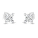 14K White Gold Marquise Diamond Flower Stud Earring (1.00 cttw, H-I Color, SI1-SI2 Clarity)