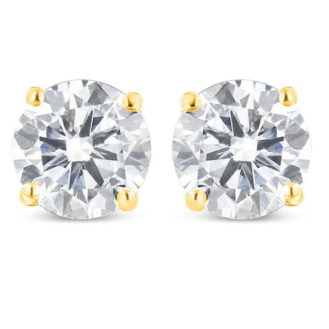 14K Yellow Gold 1.00 Cttw Round Brilliant-Cut Diamond Classic 4-Prong Stud Earrings with Screw Backs (H-I Color, I1-I2 Clarity)